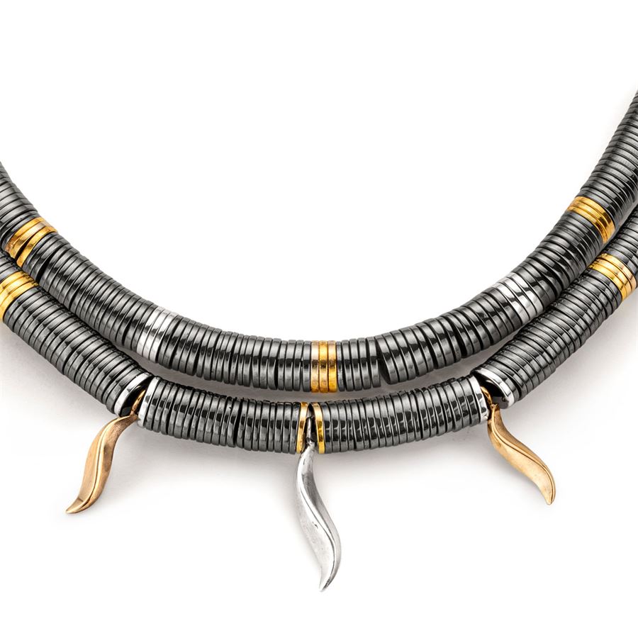 Collana lunga in ematite con pendenti FLAME | CL EMATLUNGA 3EL